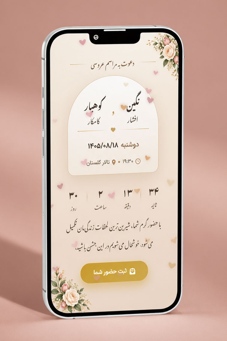 کارت دعوت عروسی — رز طلایی