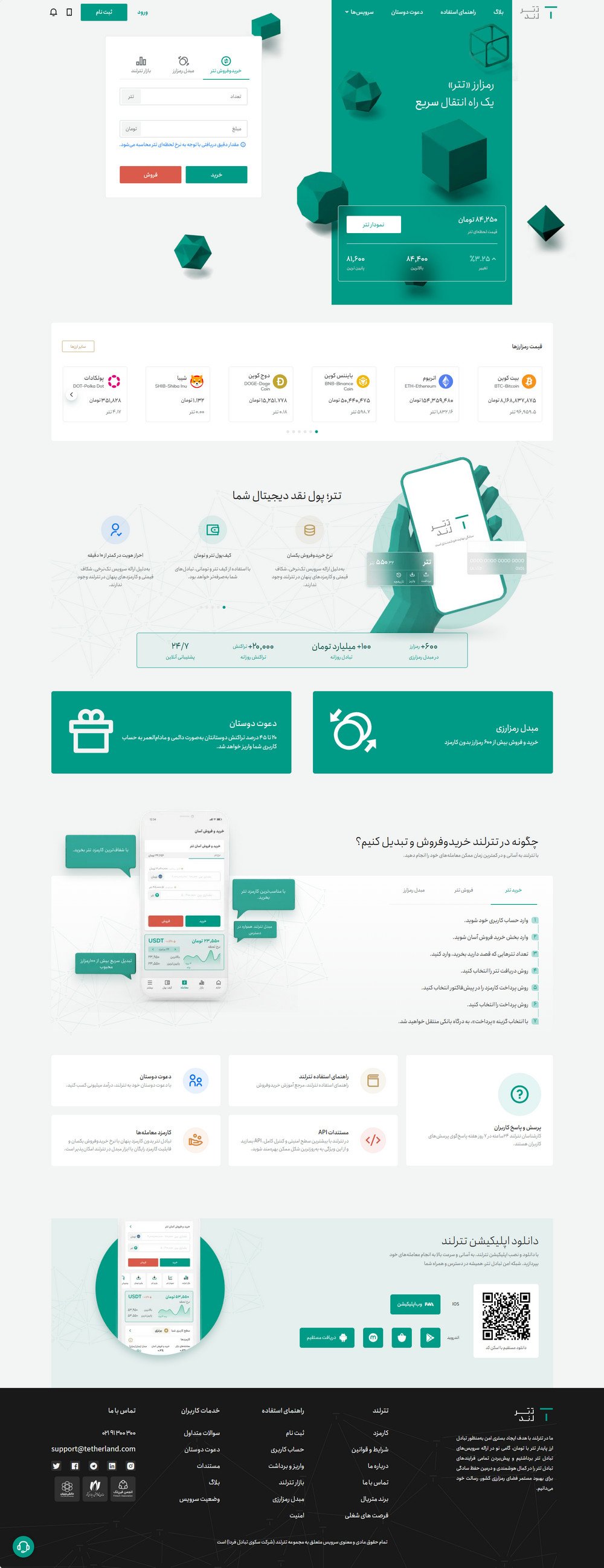برای مشاهده کامل تصویر، اسکرول کنید نمای صفحه اصلی صرافی تترلند